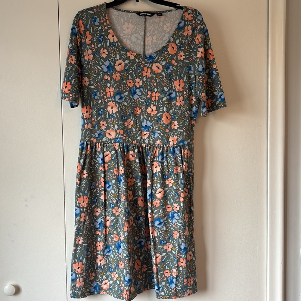 Lands' End Floral Midi Dress - Green, Blue, Orange